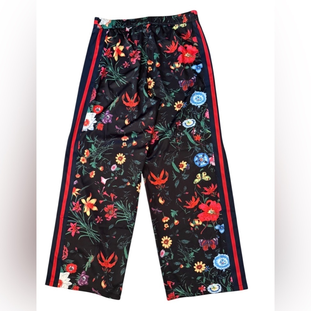 Floral Wide Leg Pants in Black with Red Trim - Picture 3 of 4